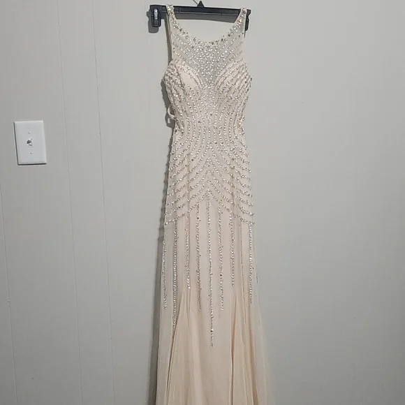 open lace back dress Off-The-Shoulder Glitter Long Prom Dress